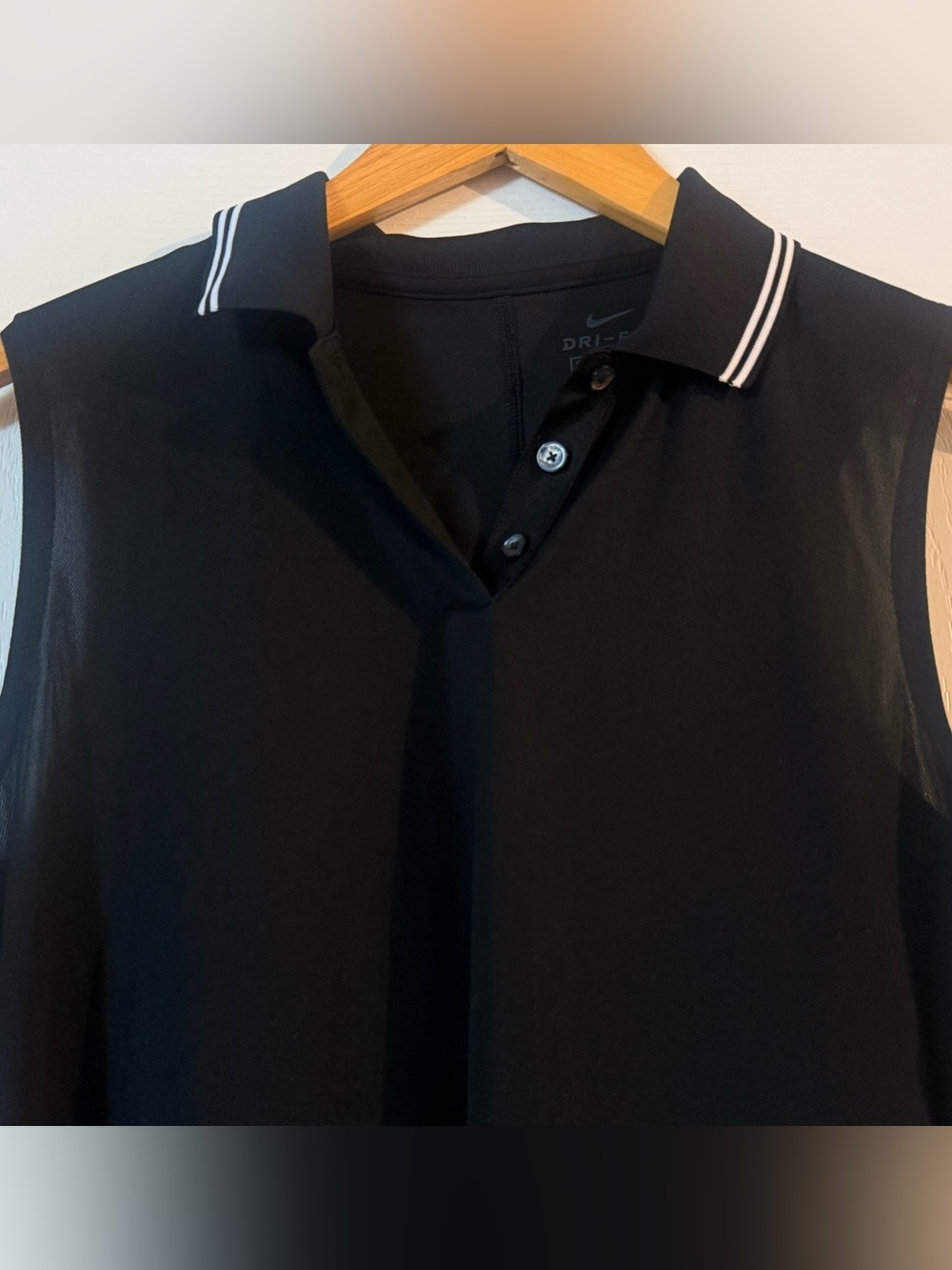 Nike Black Sleeveless Dri-FIT Polo Tank with White Trim - Picture 2 of 4